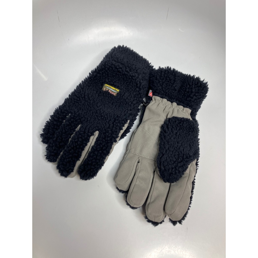 L.L.Bean Sherpa Fleece Gloves Mens S Black Gray Excellent Primaloft Insulated